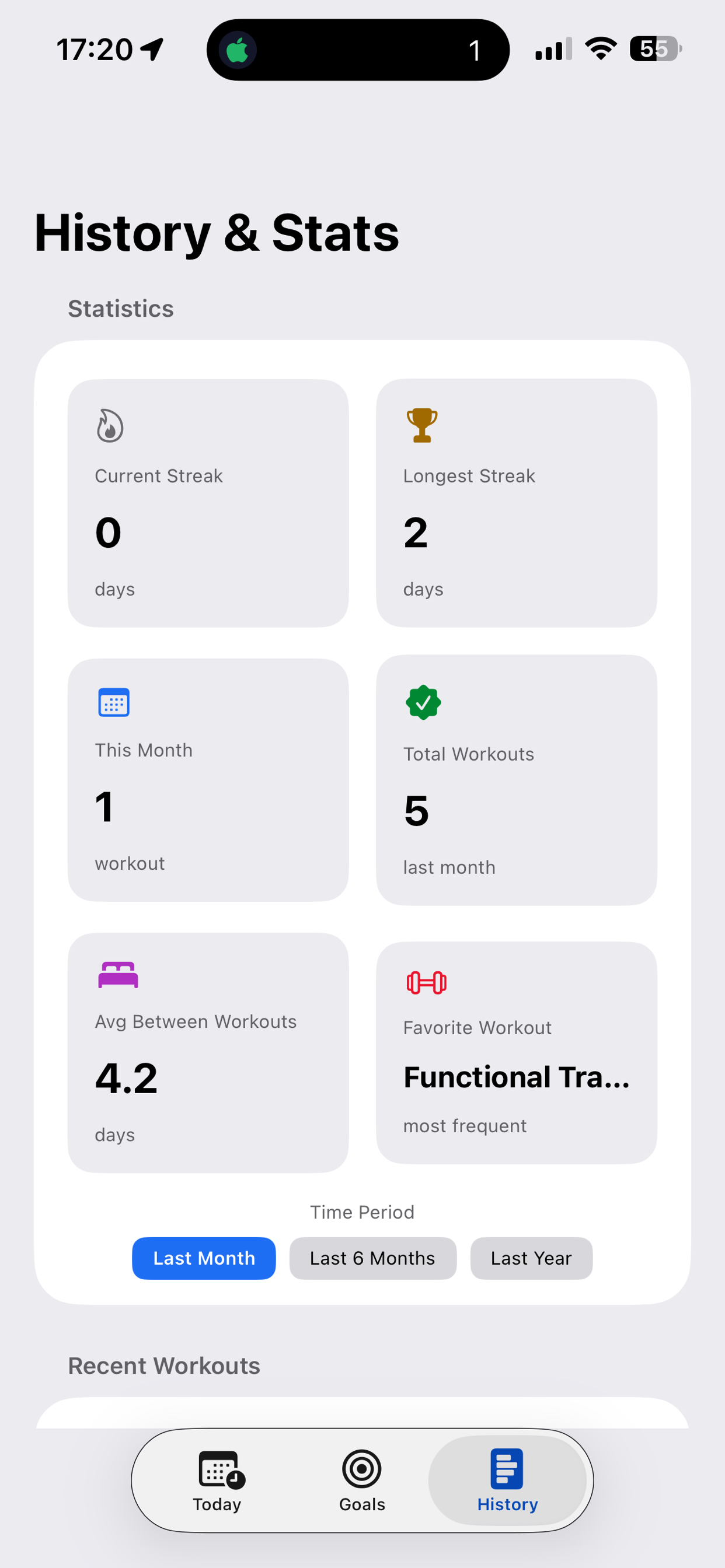 Statistics and workout history